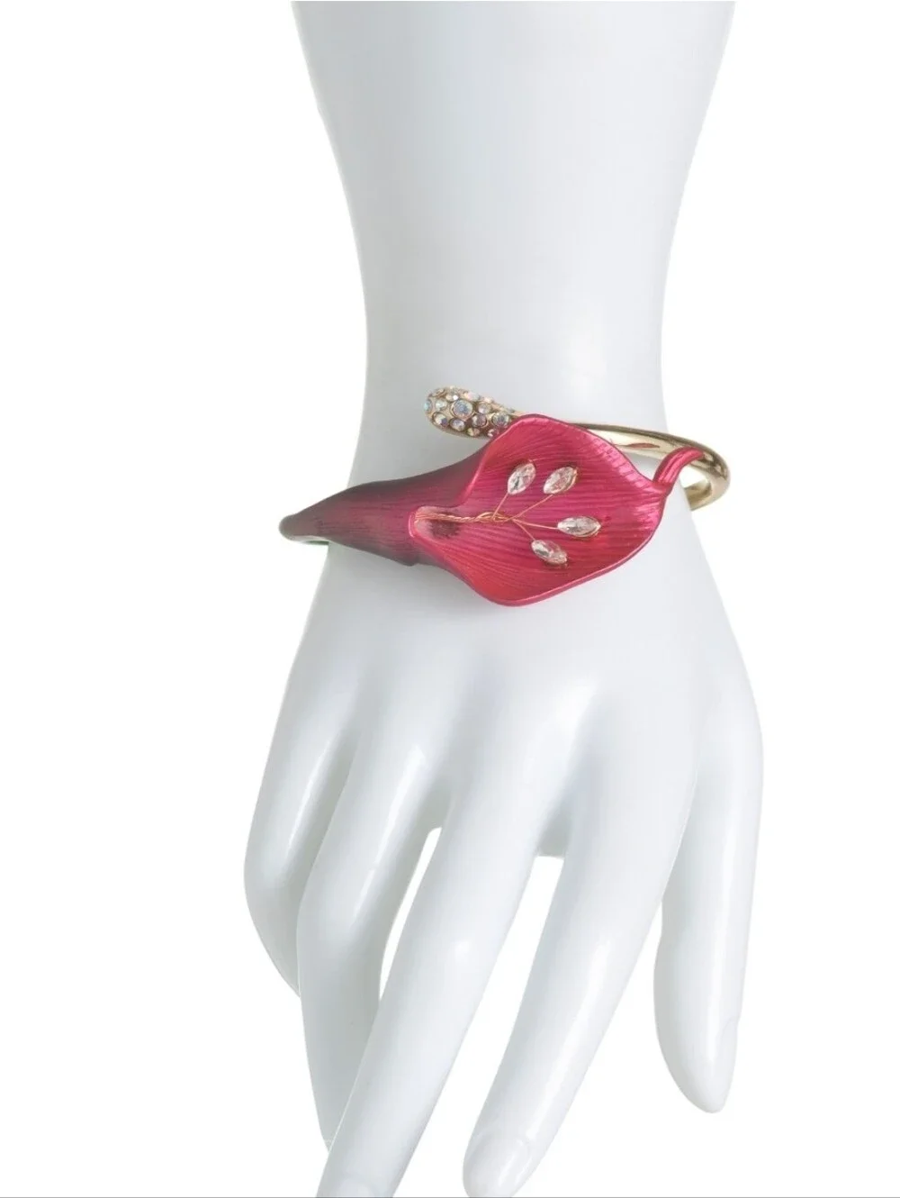 💜▪️Betsey Johnson▪️purple Calla Lily Floral Crystal Hinged Bangle Bracelet